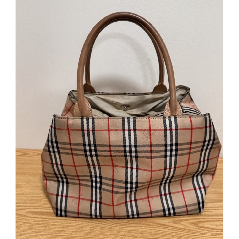 BURBERRYS Of London Nova Check Blue Label Hand Bag Satchel Canvas Beige Silver - Picture 2 of 11